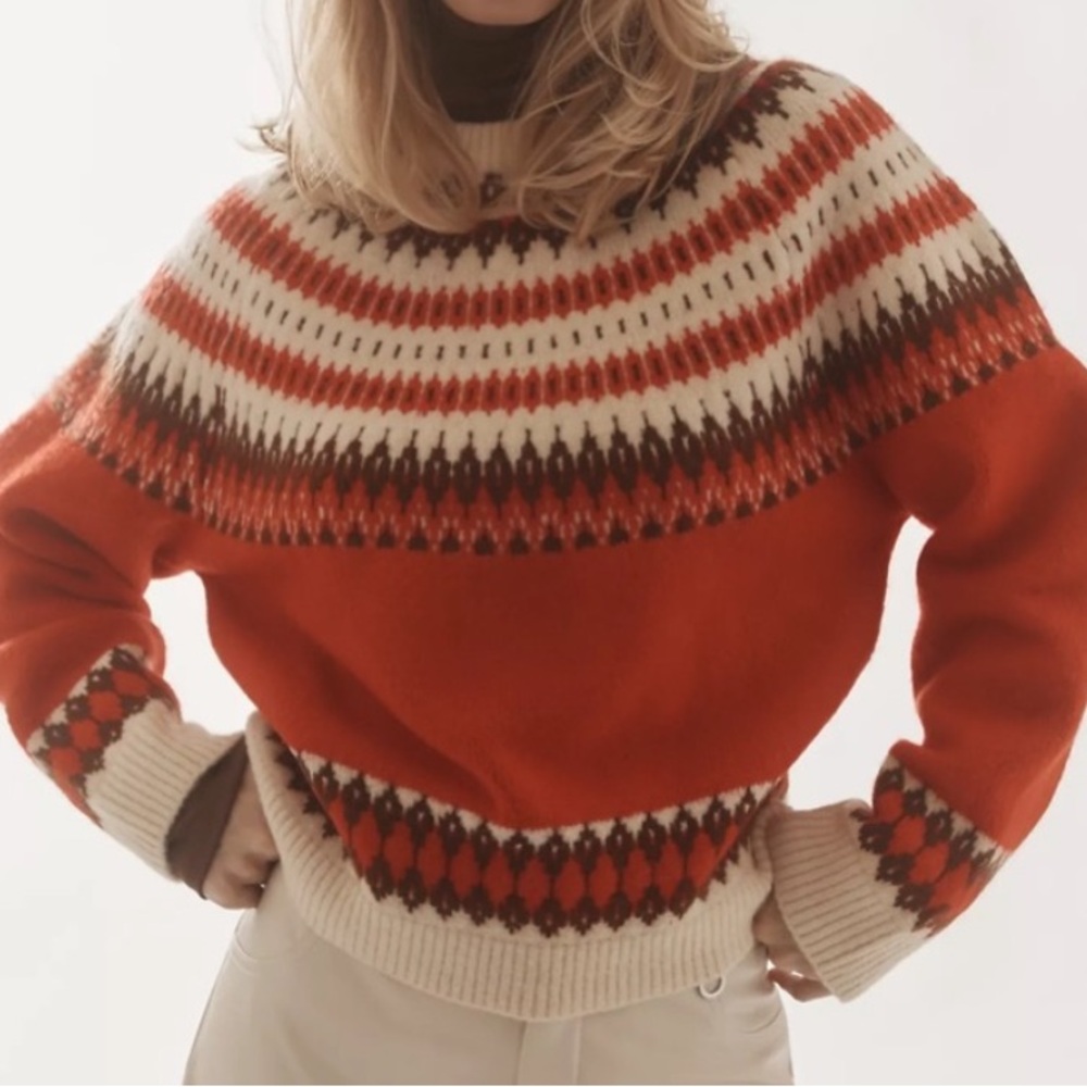 NWOT ANTHROPOLOGIE RAISONNEL Red Motif fair isle pullover crewneck sweater small